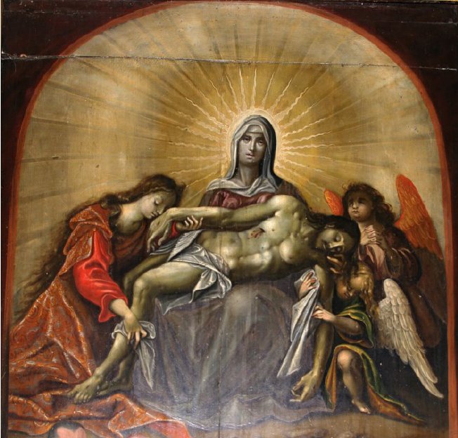 Pieta: detail renesančního epitafu z dílny M. Radouše, kostel NPM Pieta